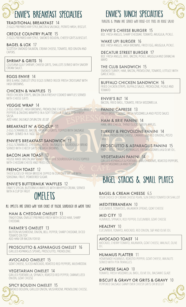 Menu Envie Espresso Bar & Cafe-1